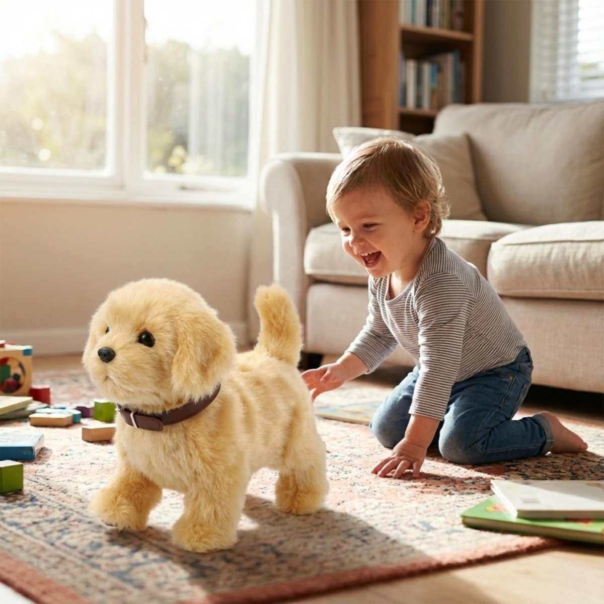 Realistic Interactive Plush Golden Retriever Puppy – Perfect Gift for Kids Ages 3 and Up