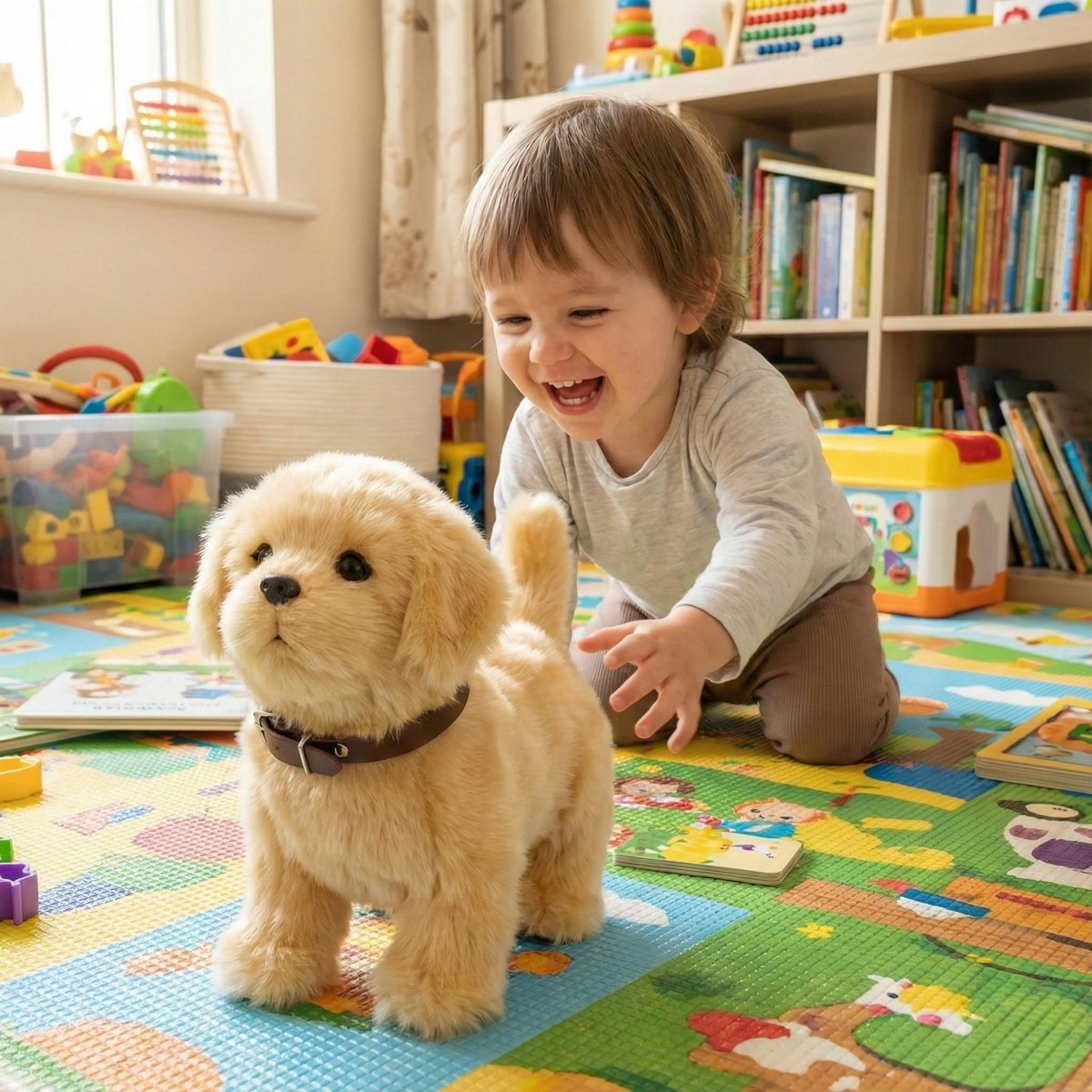 Realistic Interactive Plush Golden Retriever Puppy – Perfect Gift for Kids Ages 3 and Up