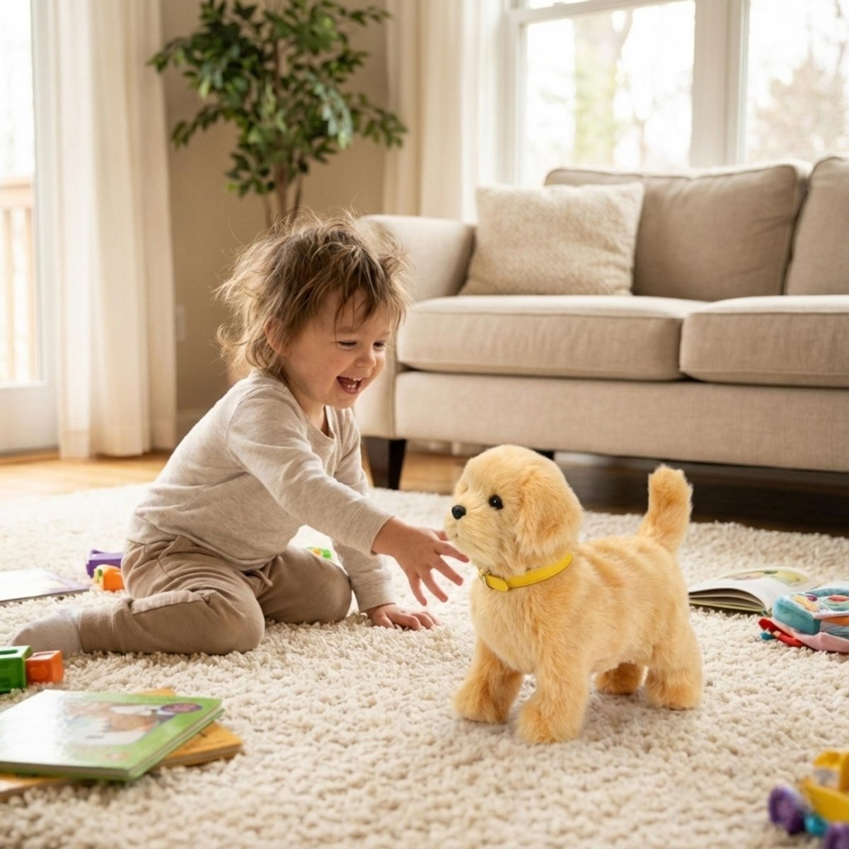 Realistic Interactive Plush Golden Retriever Puppy – Perfect Gift for Kids Ages 3 and Up