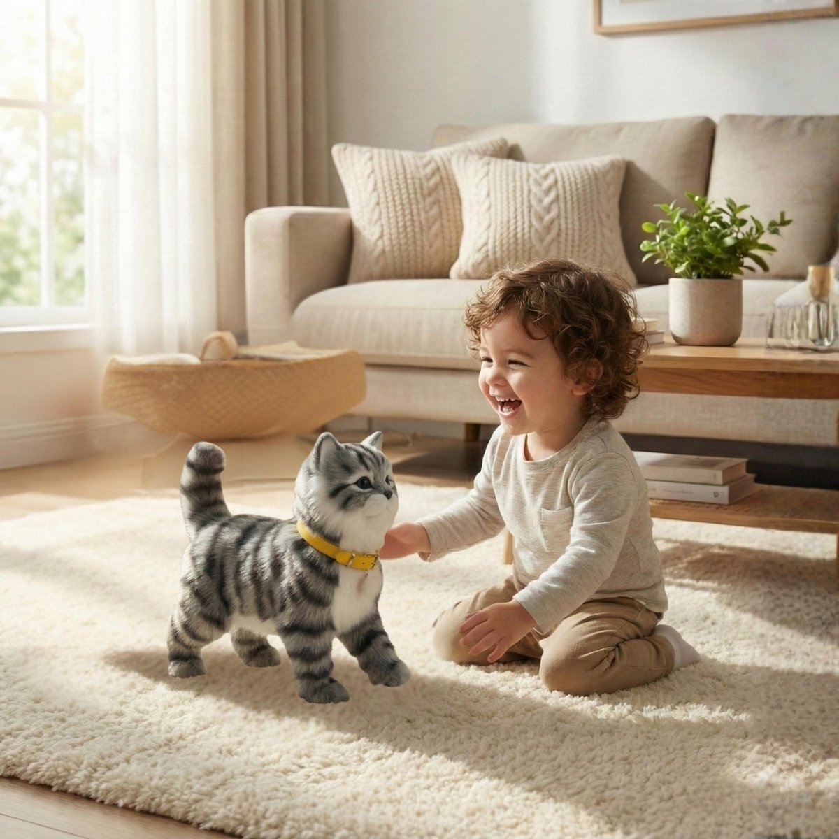 Interactive Grey Tabby Robot Kitten – Realistic Walking and Meowing Electronic Pet Toy