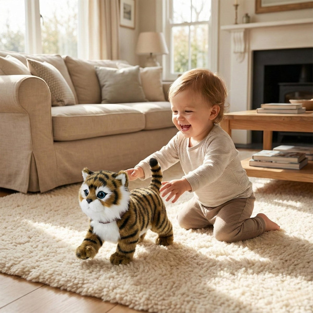 Interactive Realistic Robot Tiger Cub – Walking and Meowing Electronic Kitten Toy