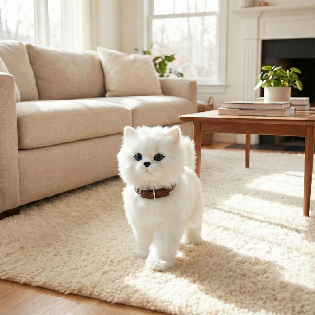 Interactive Realistic White Persian Robot Kitten Toy – Walks, Meows, and Wags Its Tail