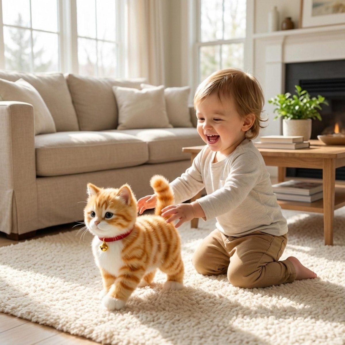 Interactive Orange Tabby Robot Kitten – Realistic Walking and Meowing Electronic Pet Toy