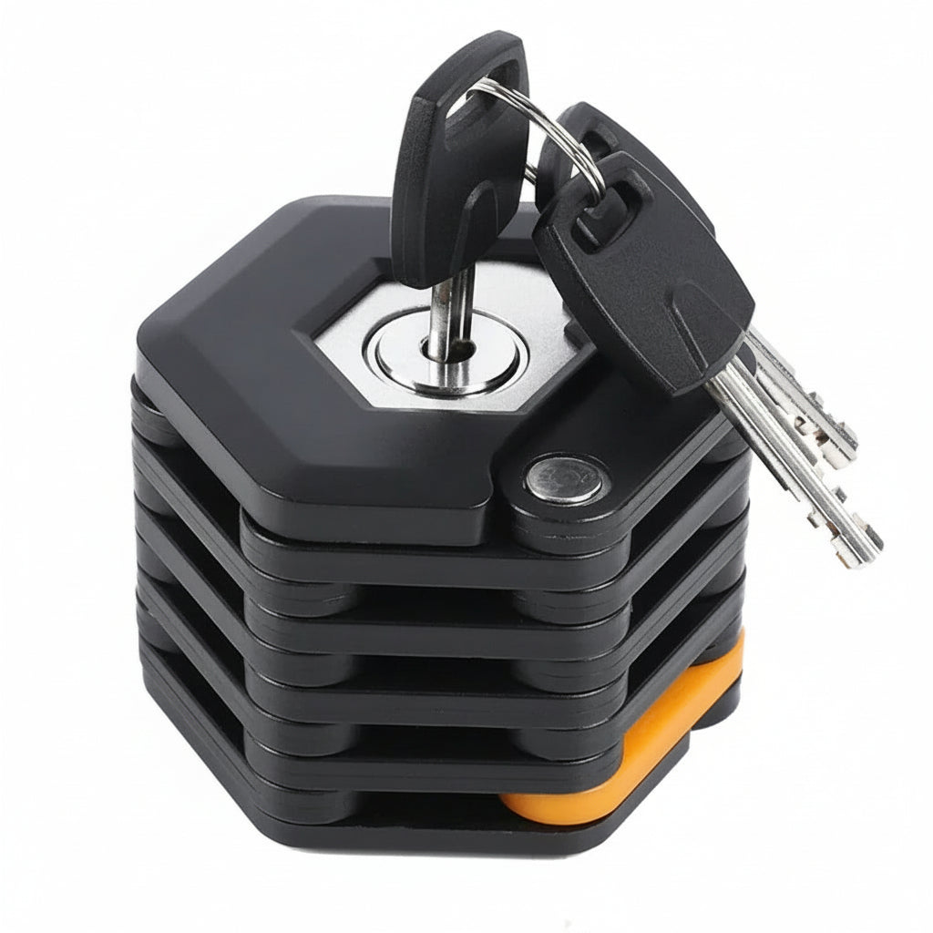 Foldable Bike Lock – Compact, Lightweight & High-Security Anti-Theft Design | Durable Alloy Steel with Keys, Holder & Storage Box