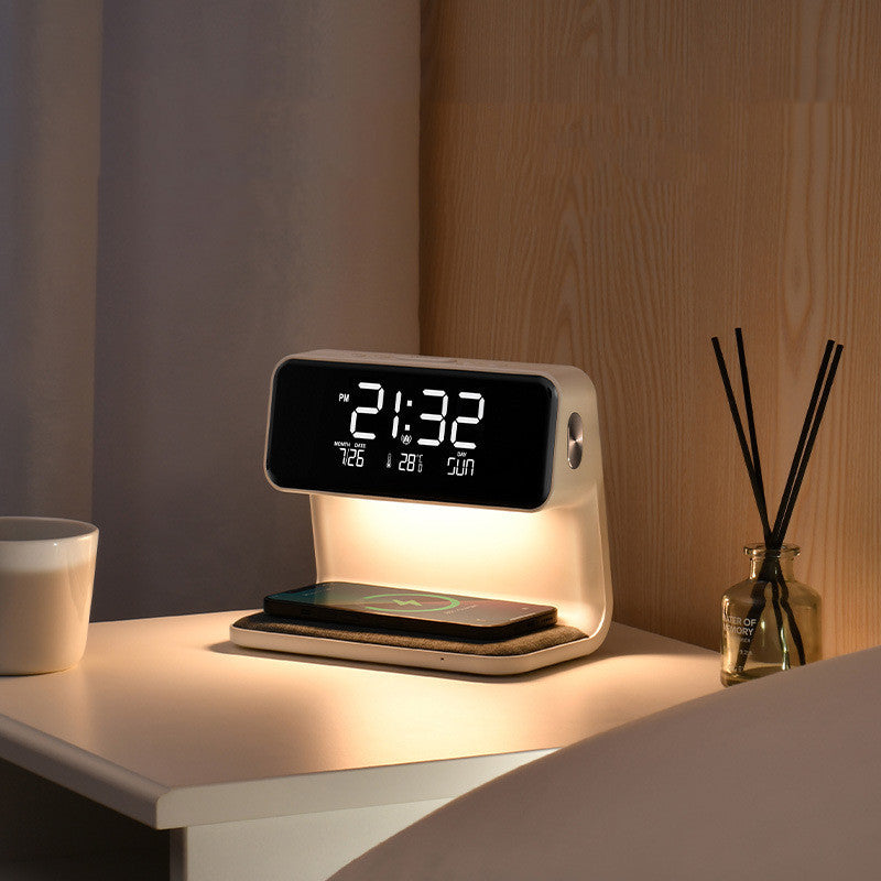 3-in-1 Bedside Lamp with Wireless Charging – Dimmable Touch Control & Integrated Alarm Display