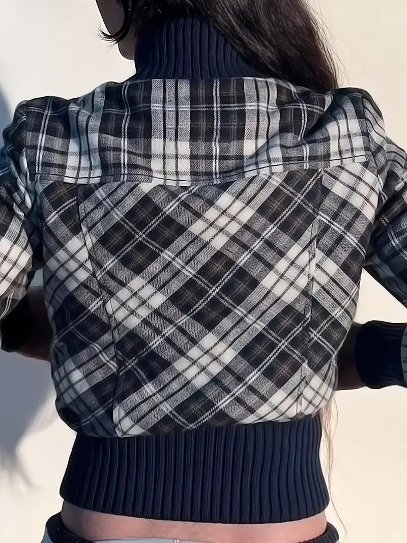 Plaid Cropped Jacket for Women – Stylish Layering Jacket for Casual Wear, Work and Everyday Outfits