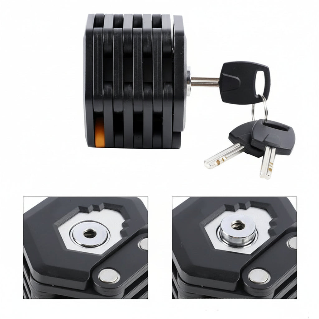 Foldable Bike Lock – Compact, Lightweight & High-Security Anti-Theft Design | Durable Alloy Steel with Keys, Holder & Storage Box