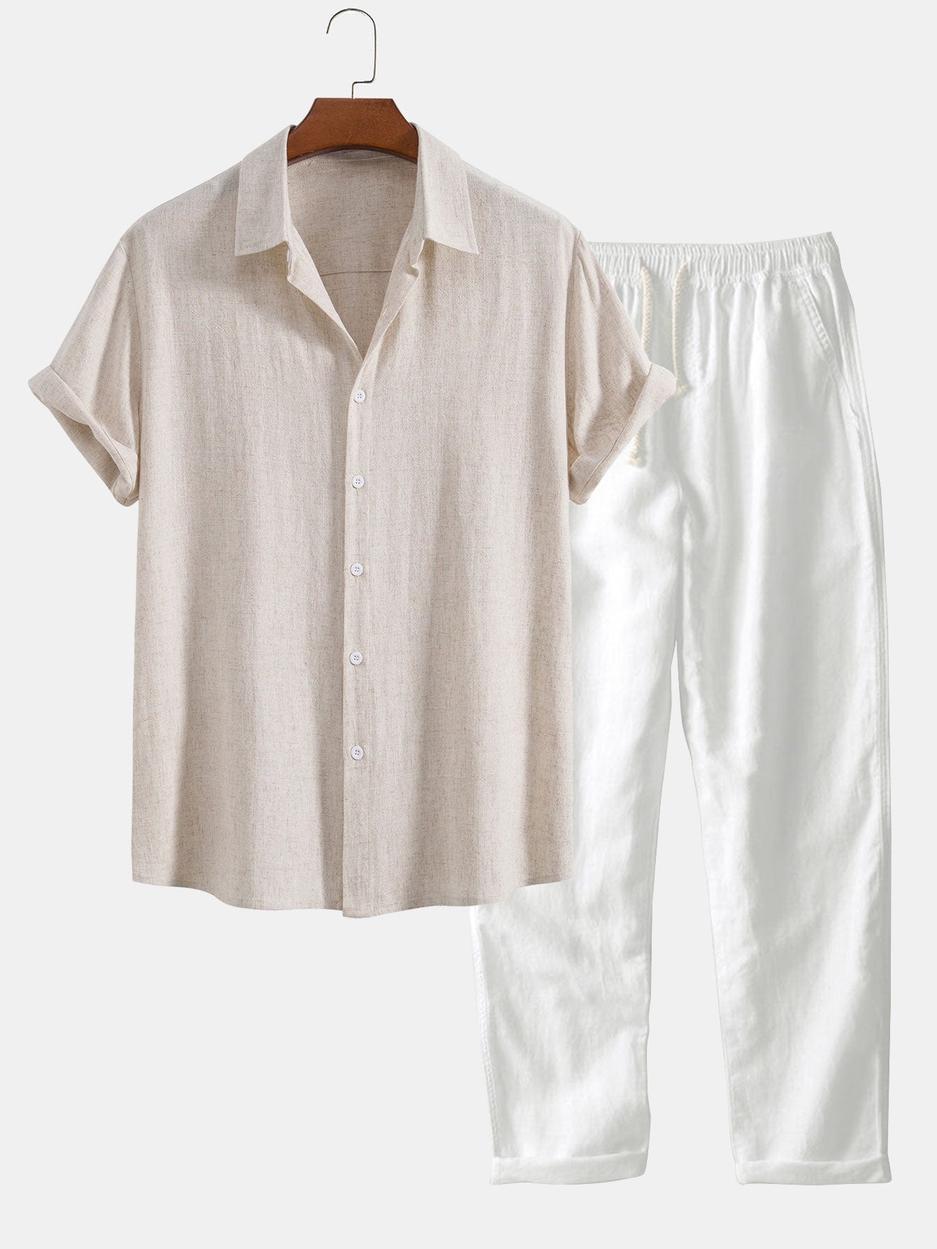 Men’s Linen-Style Outfit Set for Summer – Matching Shirt and Shorts Set for Holidays and Casual Wear