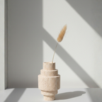 Geometric Modern Design Beige Travertine Floor Vase