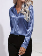 Elegant Satin Finish Long Sleeve Blouse for Women – Stylish Top for Work, Evenings and Smart Casual Outfits