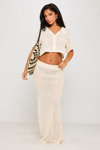 Crochet Knit Crop Top and Maxi Skirt Set for Women – Stylish Two-Piece Outfit for Summer Wear, Holidays and Casual Looks