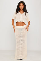 Crochet Knit Crop Top and Maxi Skirt Set for Women – Stylish Two-Piece Outfit for Summer Wear, Holidays and Casual Looks