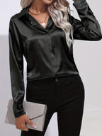 Elegant Satin Finish Long Sleeve Blouse for Women – Stylish Top for Work, Evenings and Smart Casual Outfits
