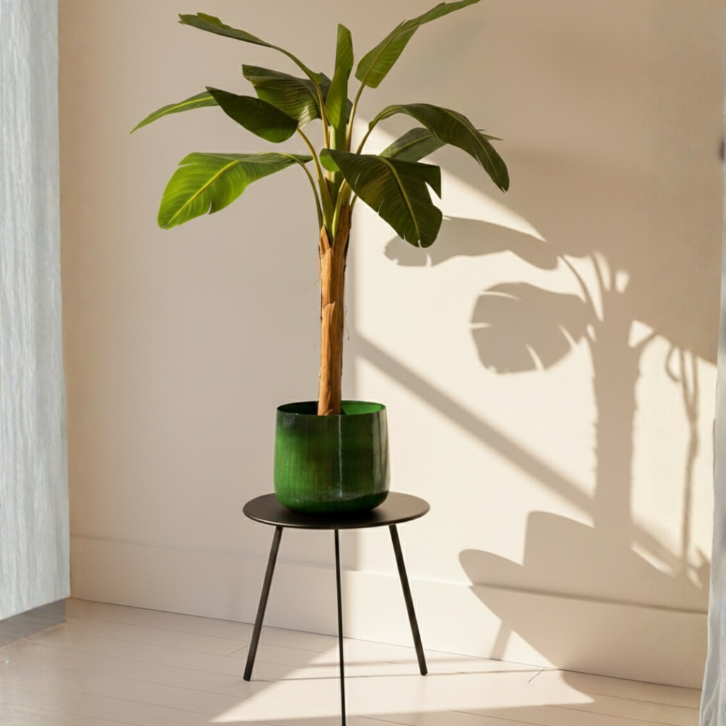 Industrial-Style Dark Green Metal Planter – Flower Pot