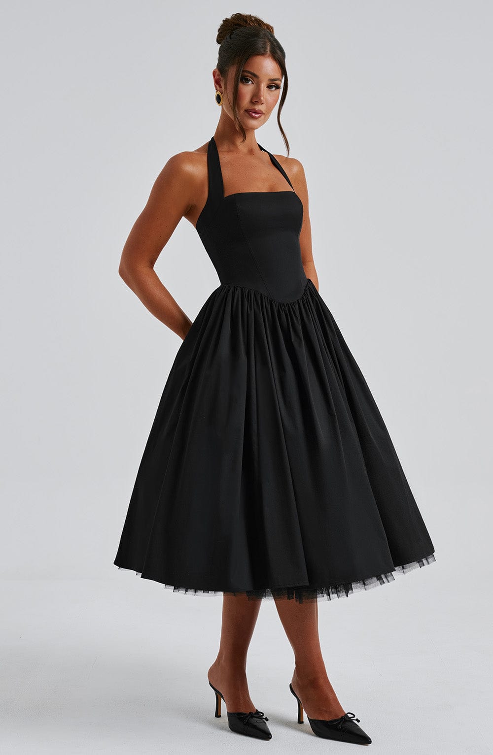 Chloe | Women's Halter Midi Dress for Wedding Guests
