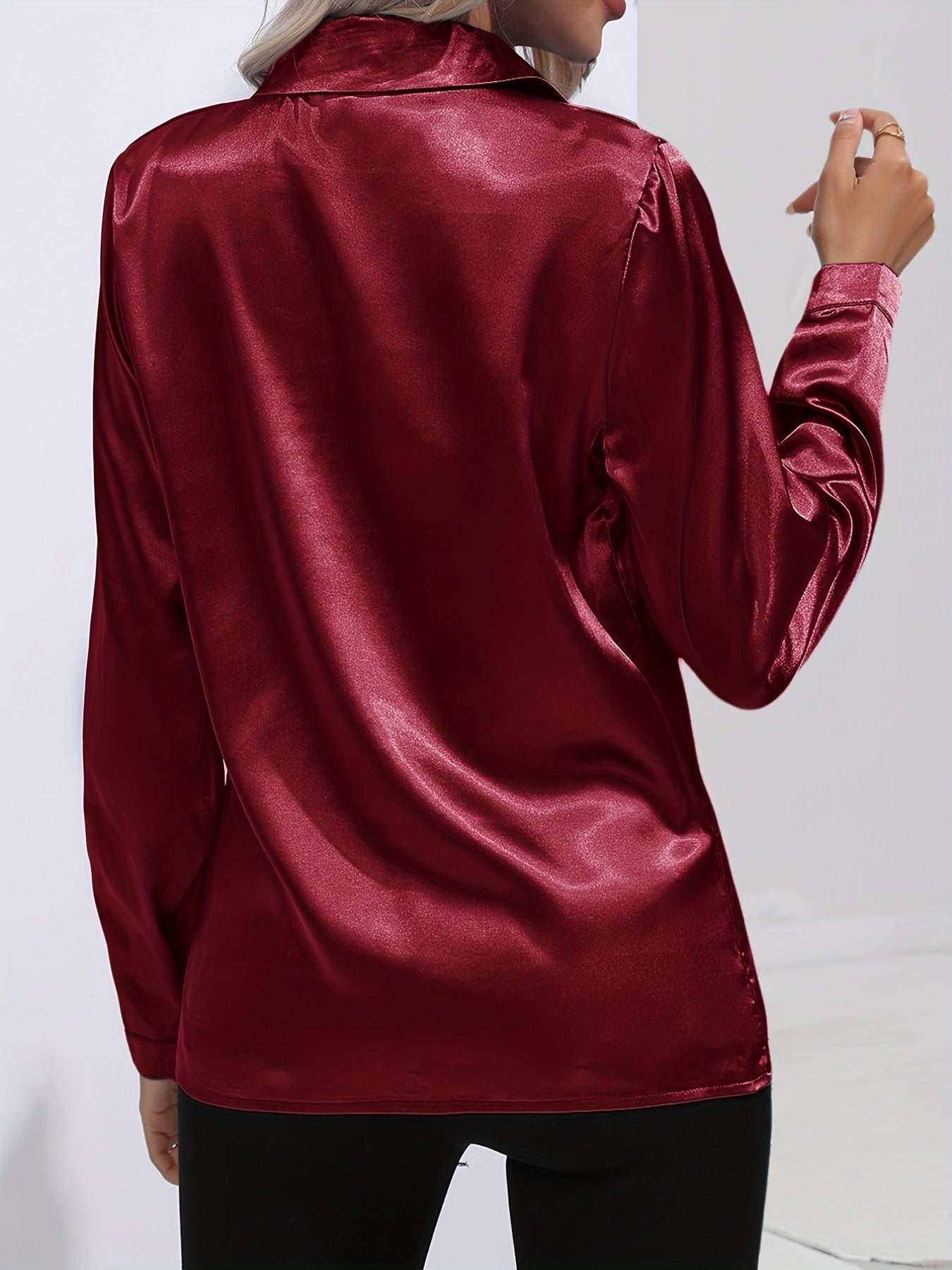 Elegant Satin Finish Long Sleeve Blouse for Women – Stylish Top for Work, Evenings and Smart Casual Outfits