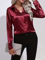 Elegant Satin Finish Long Sleeve Blouse for Women – Stylish Top for Work, Evenings and Smart Casual Outfits