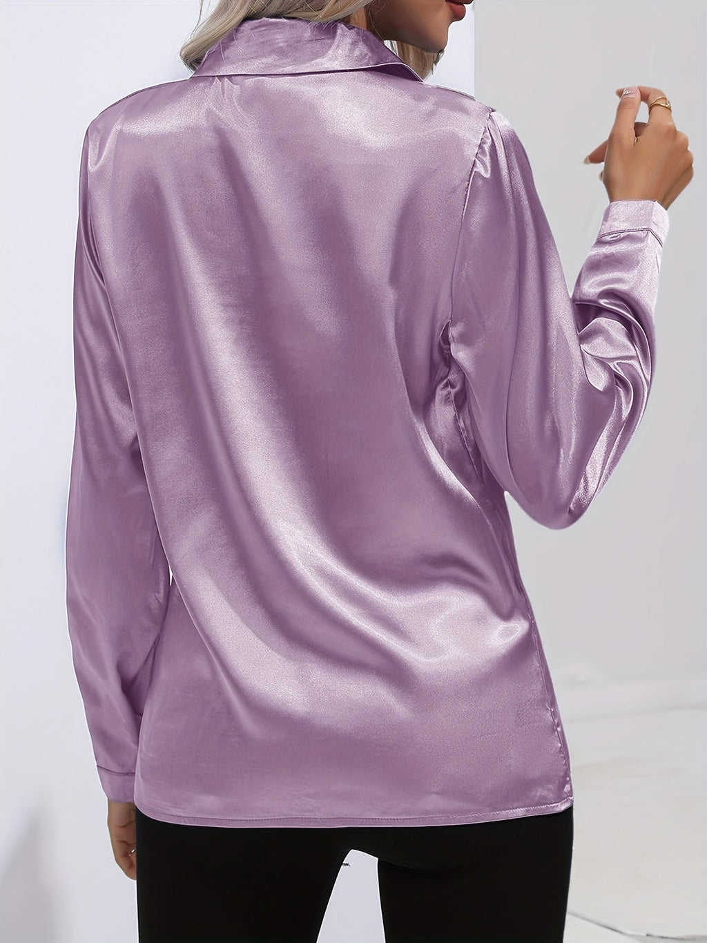 Elegant Satin Finish Long Sleeve Blouse for Women – Stylish Top for Work, Evenings and Smart Casual Outfits