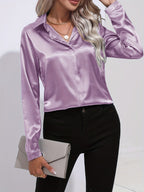 Elegant Satin Finish Long Sleeve Blouse for Women – Stylish Top for Work, Evenings and Smart Casual Outfits