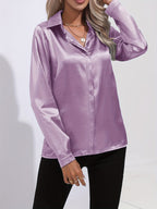 Elegant Satin Finish Long Sleeve Blouse for Women – Stylish Top for Work, Evenings and Smart Casual Outfits