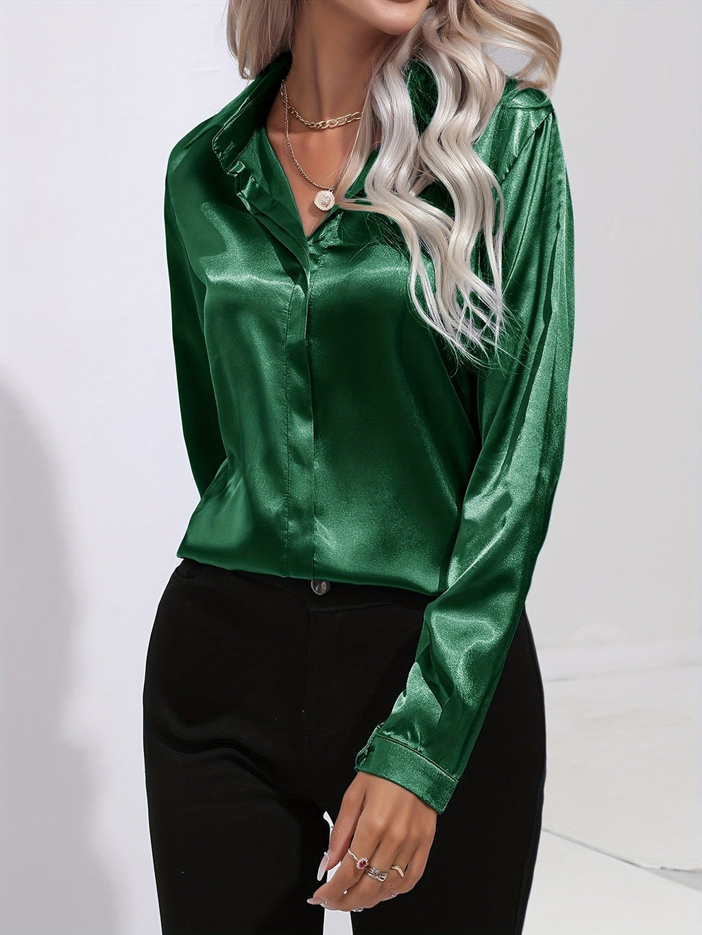 Elegant Satin Finish Long Sleeve Blouse for Women – Stylish Top for Work, Evenings and Smart Casual Outfits