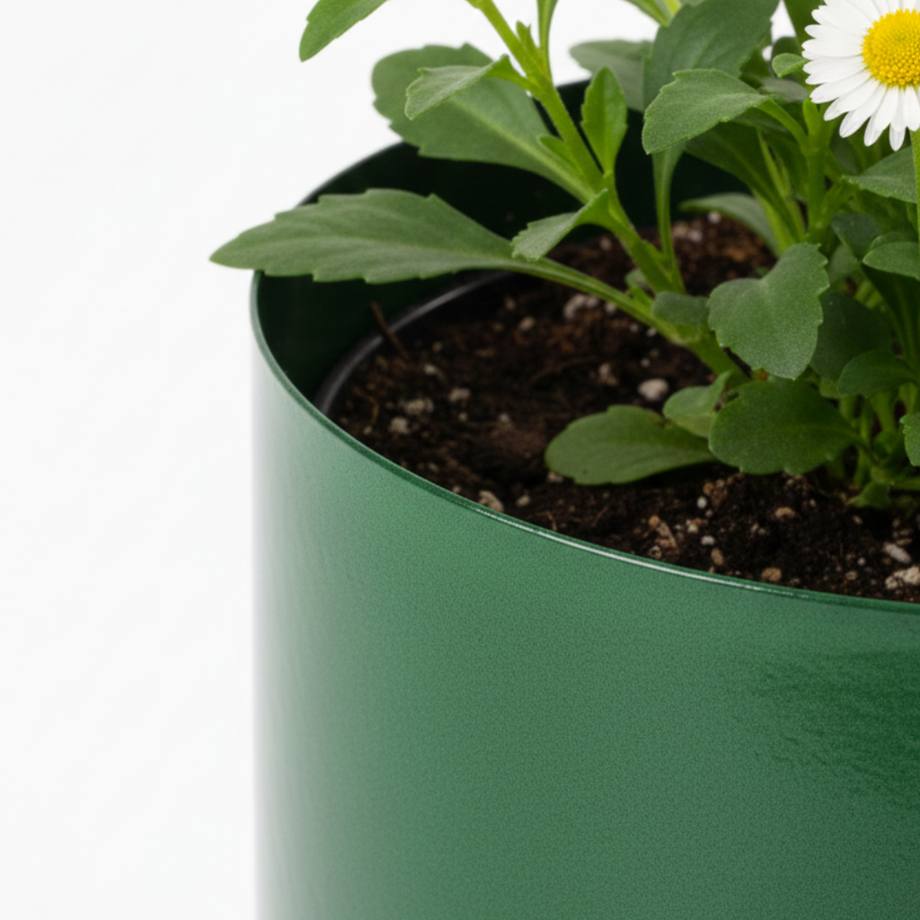 Industrial-Style Dark Green Metal Planter – Flower Pot