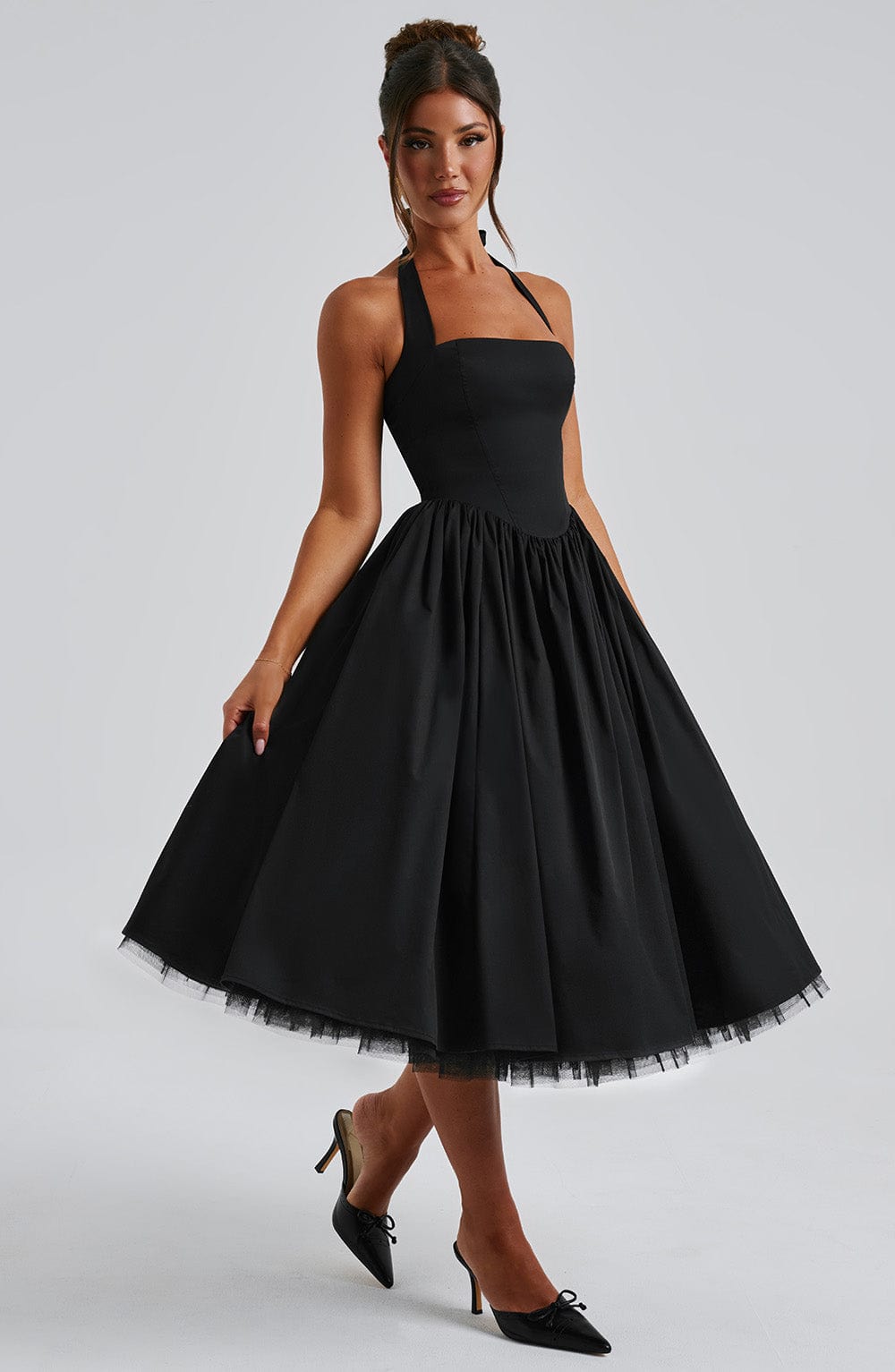 Chloe | Women's Halter Midi Dress for Wedding Guests