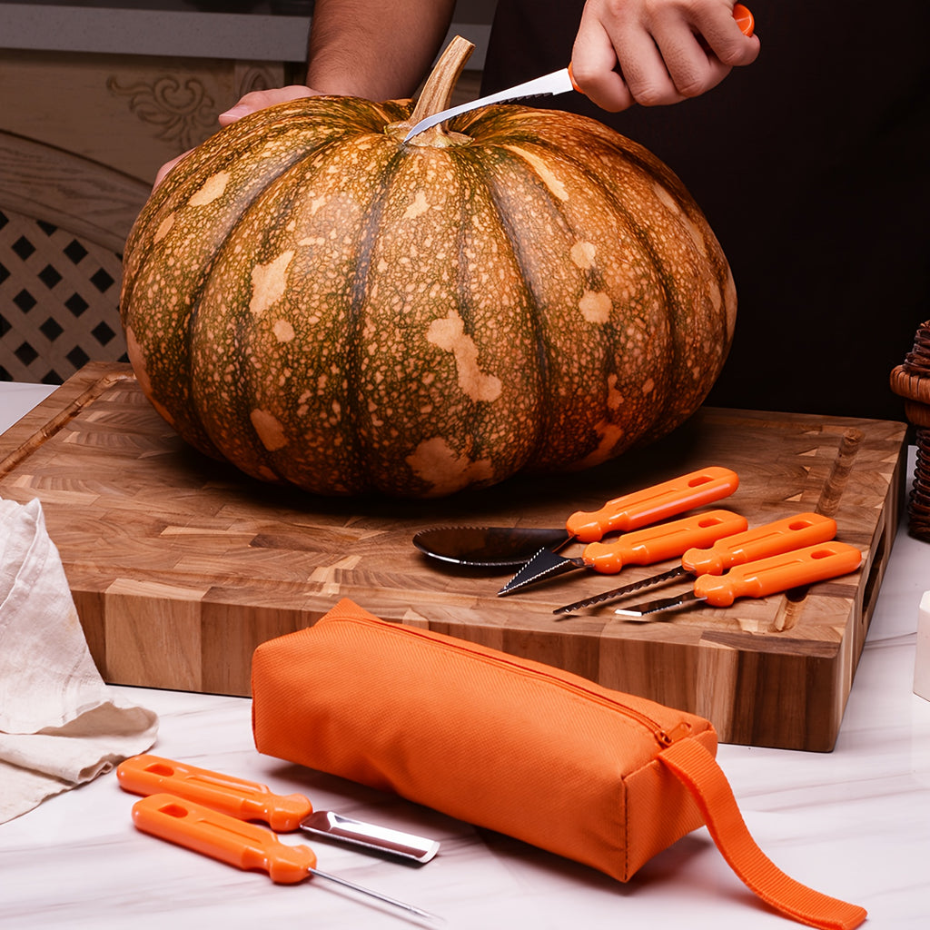 Pumpkin Carving Tools Kit and Supplies with Stainless Steel Knife Set and Canvas Storage Bag