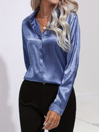 Elegant Satin Finish Long Sleeve Blouse for Women – Stylish Top for Work, Evenings and Smart Casual Outfits