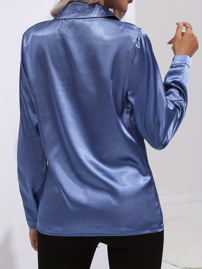 Elegant Satin Finish Long Sleeve Blouse for Women – Stylish Top for Work, Evenings and Smart Casual Outfits