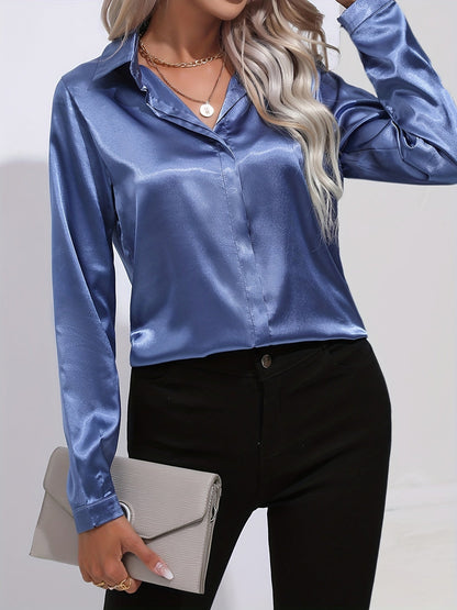 Elegant Satin Finish Long Sleeve Blouse for Women – Stylish Top for Work, Evenings and Smart Casual Outfits