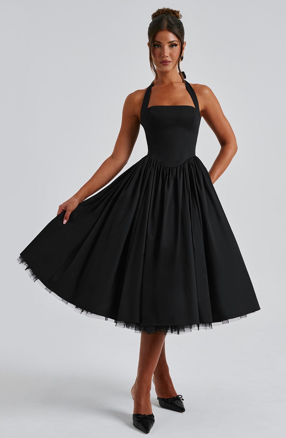 Chloe | Women's Halter Midi Dress for Wedding Guests