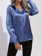 Elegant Satin Finish Long Sleeve Blouse for Women – Stylish Top for Work, Evenings and Smart Casual Outfits