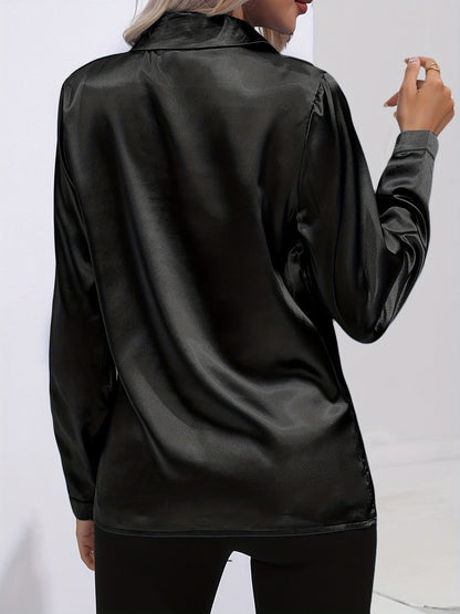 Elegant Satin Finish Long Sleeve Blouse for Women – Stylish Top for Work, Evenings and Smart Casual Outfits