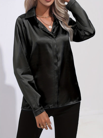 Elegant Satin Finish Long Sleeve Blouse for Women – Stylish Top for Work, Evenings and Smart Casual Outfits