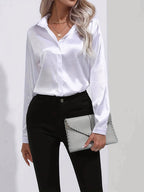 Elegant Satin Finish Long Sleeve Blouse for Women – Stylish Top for Work, Evenings and Smart Casual Outfits