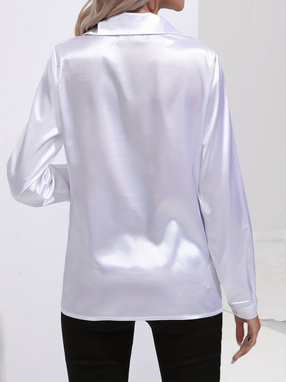 Elegant Satin Finish Long Sleeve Blouse for Women – Stylish Top for Work, Evenings and Smart Casual Outfits