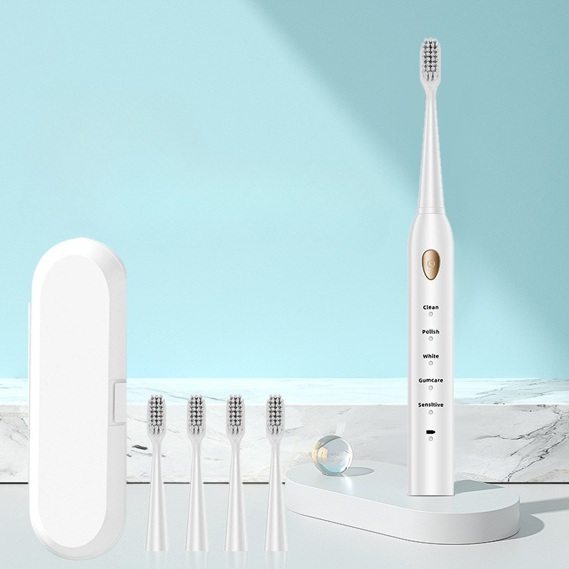 Rechargeable Electric Toothbrush with Replacement Brush Heads – Daily Oral Care Device for Effective Cleaning and Home Use