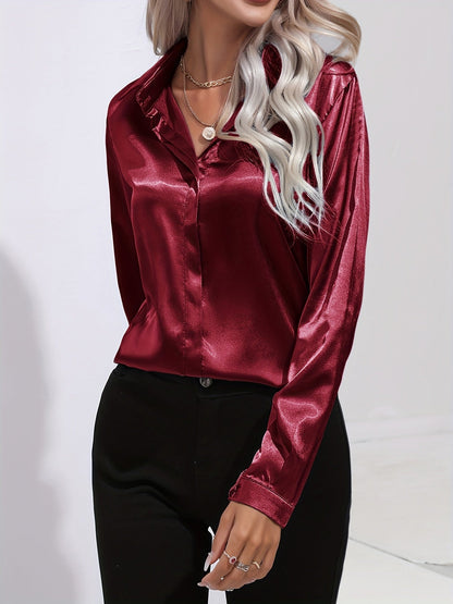 Elegant Satin Finish Long Sleeve Blouse for Women – Stylish Top for Work, Evenings and Smart Casual Outfits