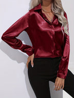 Elegant Satin Finish Long Sleeve Blouse for Women – Stylish Top for Work, Evenings and Smart Casual Outfits