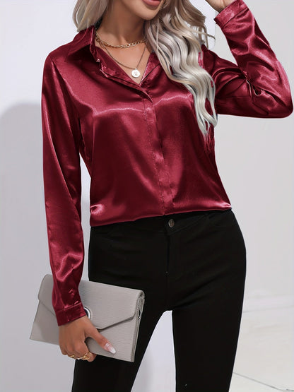 Elegant Satin Finish Long Sleeve Blouse for Women – Stylish Top for Work, Evenings and Smart Casual Outfits