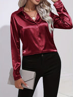 Elegant Satin Finish Long Sleeve Blouse for Women – Stylish Top for Work, Evenings and Smart Casual Outfits