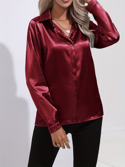 Elegant Satin Finish Long Sleeve Blouse for Women – Stylish Top for Work, Evenings and Smart Casual Outfits