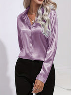 Elegant Satin Finish Long Sleeve Blouse for Women – Stylish Top for Work, Evenings and Smart Casual Outfits