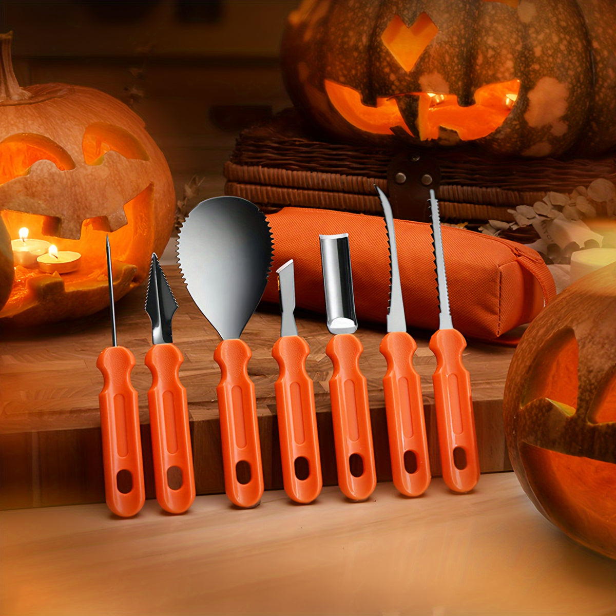 Pumpkin Carving Tools Kit and Supplies with Stainless Steel Knife Set and Canvas Storage Bag