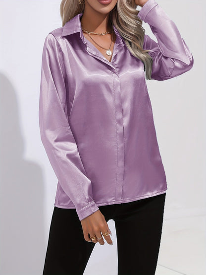 Elegant Satin Finish Long Sleeve Blouse for Women – Stylish Top for Work, Evenings and Smart Casual Outfits