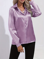 Elegant Satin Finish Long Sleeve Blouse for Women – Stylish Top for Work, Evenings and Smart Casual Outfits