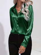 Elegant Satin Finish Long Sleeve Blouse for Women – Stylish Top for Work, Evenings and Smart Casual Outfits
