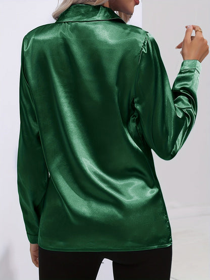 Elegant Satin Finish Long Sleeve Blouse for Women – Stylish Top for Work, Evenings and Smart Casual Outfits