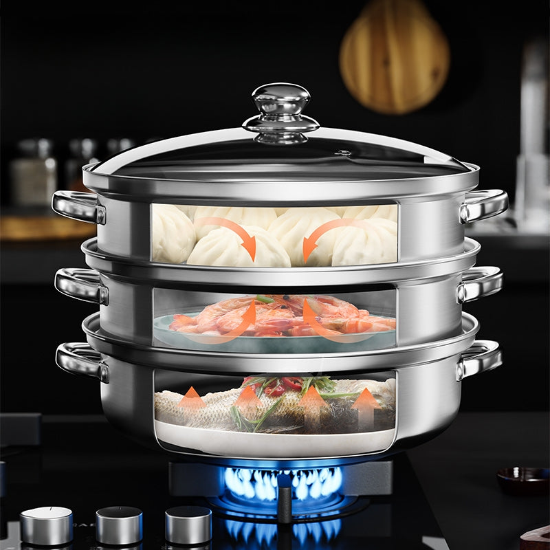 3-Tier Food Steamer for Healthy Cooking – Multi-Level Steaming Appliance for Vegetables, Fish and Everyday Meals